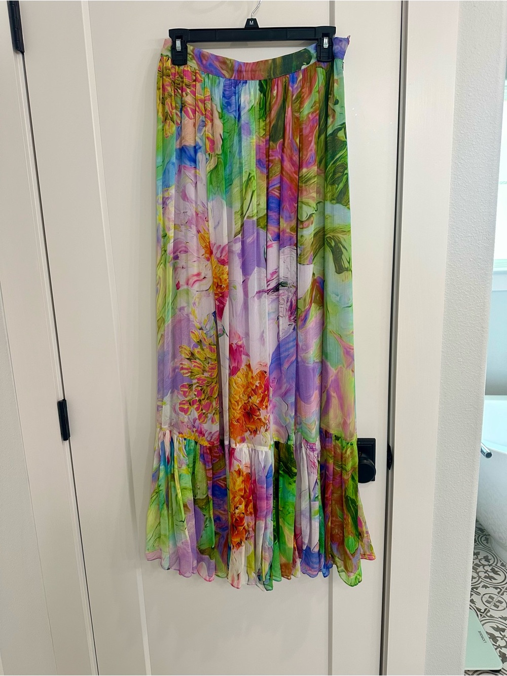 HEMANT & NANDITA Floral Watercolor Maxi Skirt in Green, Purple, Pink, Yellow